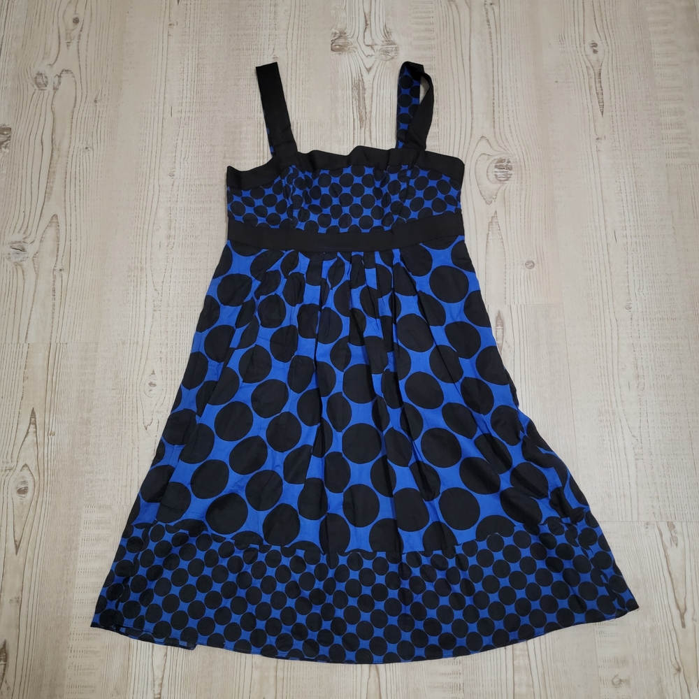 NWT INC International Concepts Cotton Blue and Black Polka Dot Strap Mini Dress